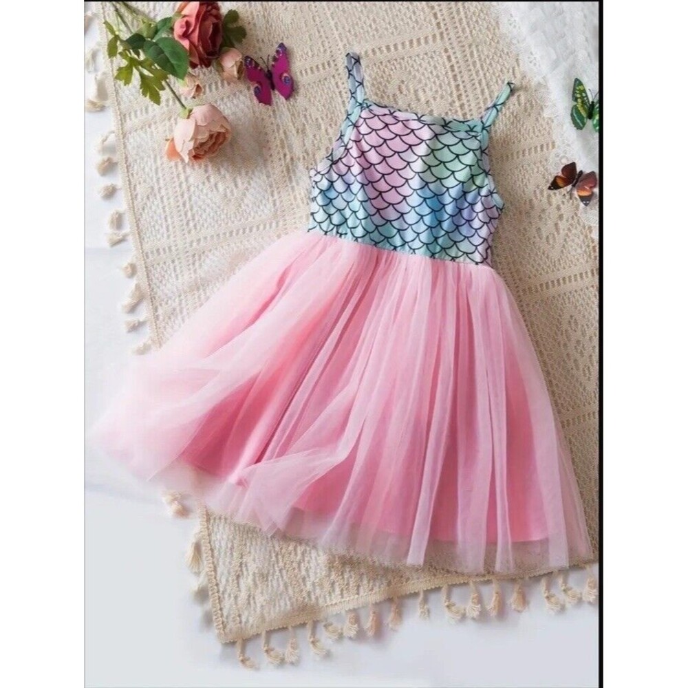 Los Angeles Boutique Rainbow Mermaid Print Tulle Party Dress Birthday Summer 4T